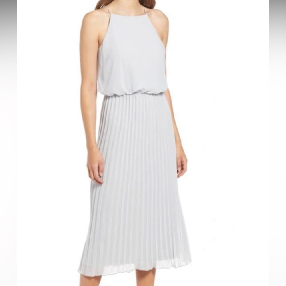 Sam Edelman Sleeveless Pleated Midi Dress Silver Grey Size 8